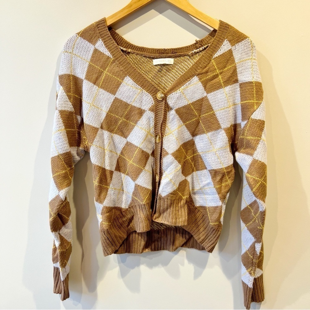 Ultra Flirt Brown Argyle Cardigan - Picture 2 of 4